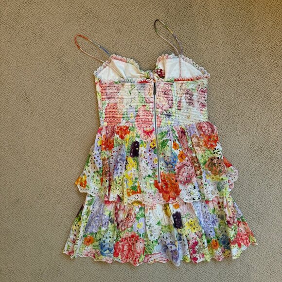 Alice + Olivia Fina Tie Front Smocked Waist  Ruffle Mini Dress - Picture 5 of 8